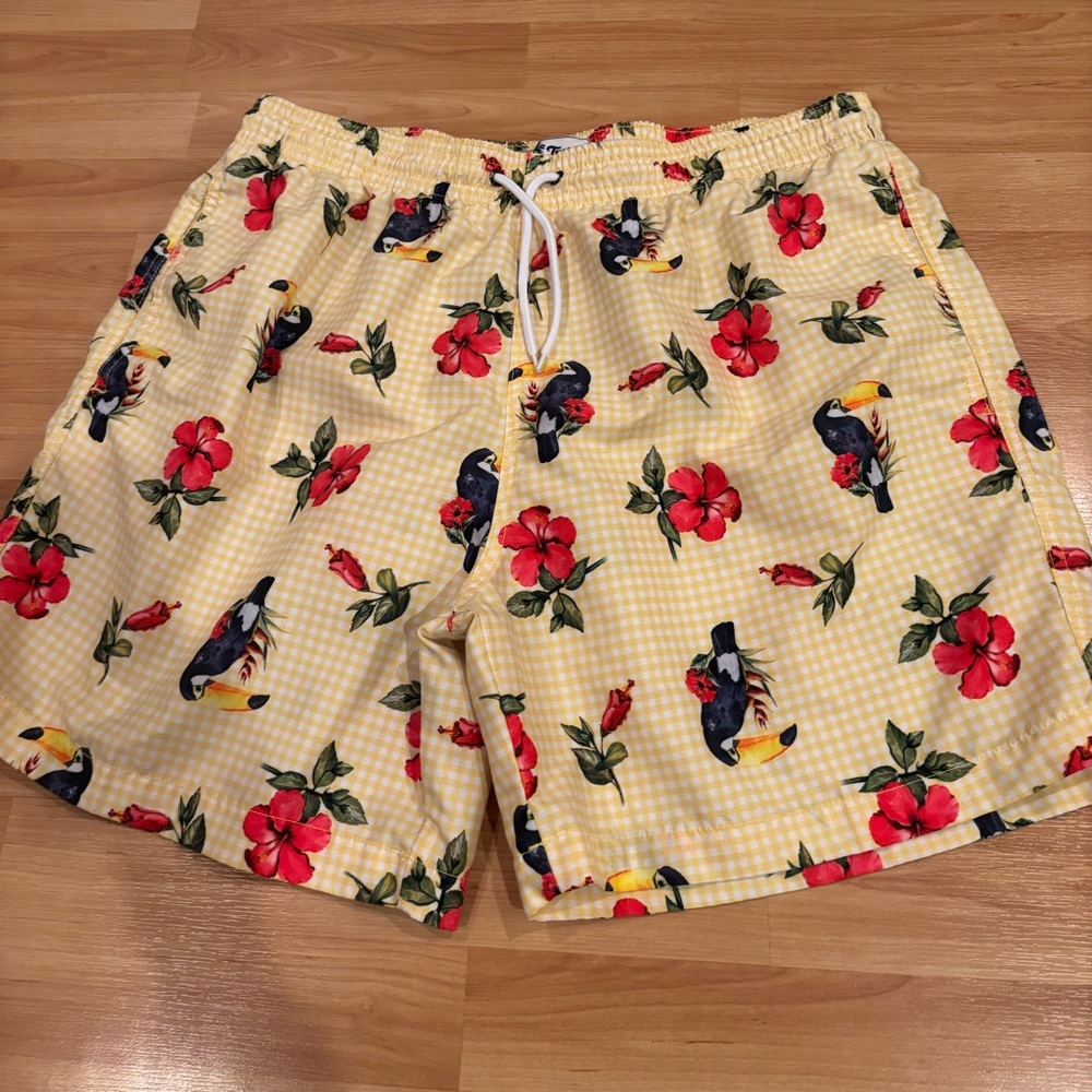 5/$25Tropical‎ Yellow Swim Shorts with Floral Print